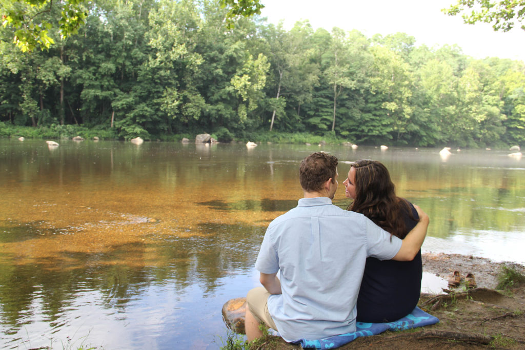 Engagement photo on waters edge - White Mountains Wedding Photography