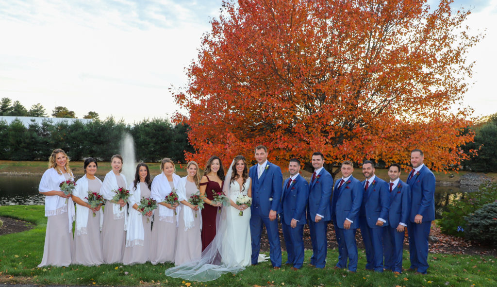Wedding party in front of foliage tree - White Mountains Wedding Photography