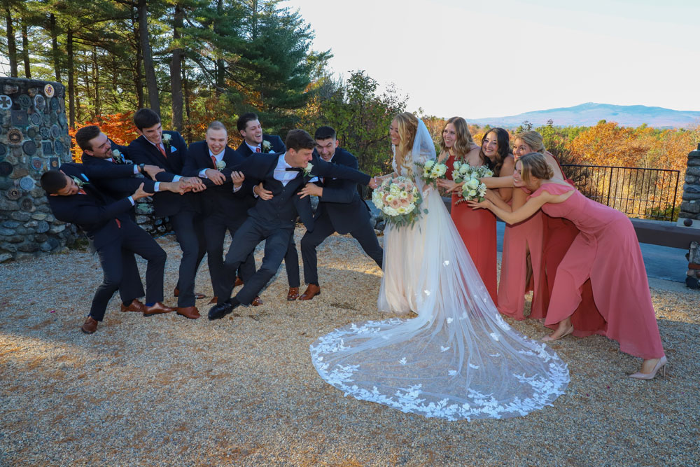 Bridal party - pulling bride and grrom apart - contact us