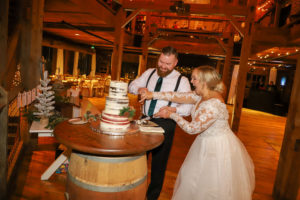 Towle Wedding - cutting the cake, better look out!